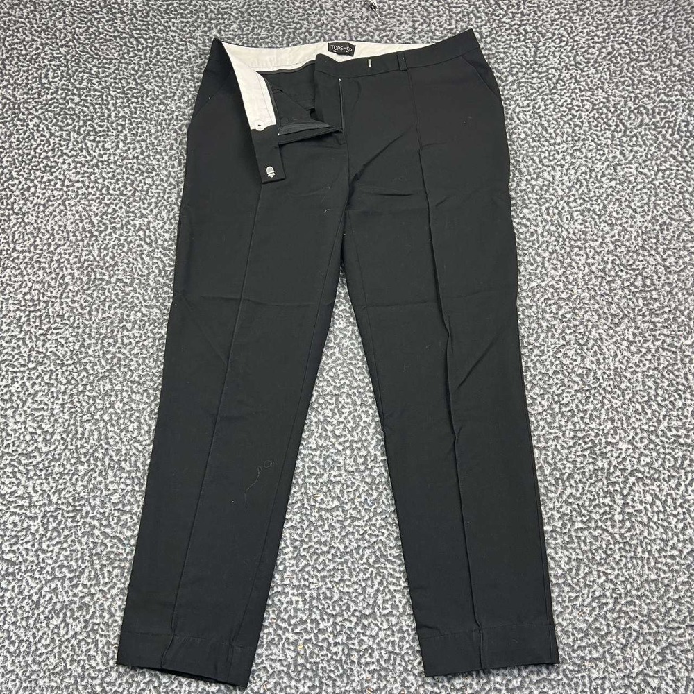 Topshop Ankle Trousers Women 8 Black Slim Pleated Pocket Straight